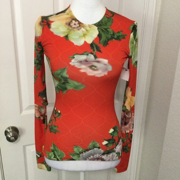 Preen by Thornton Bregazzi Tops - Preen Red Lotus Flower Xandria Stretch Top Size XS